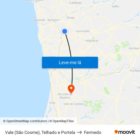 Vale (São Cosme), Telhado e Portela to Fermedo map