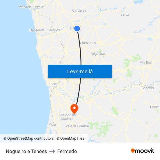 Nogueiró e Tenões to Fermedo map