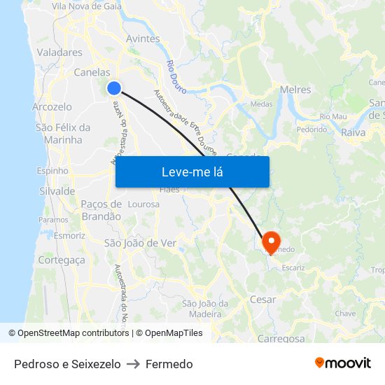 Pedroso e Seixezelo to Fermedo map