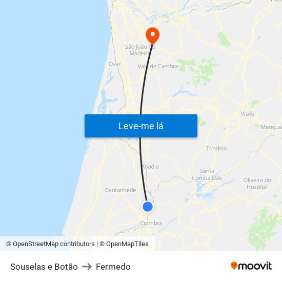 Souselas e Botão to Fermedo map
