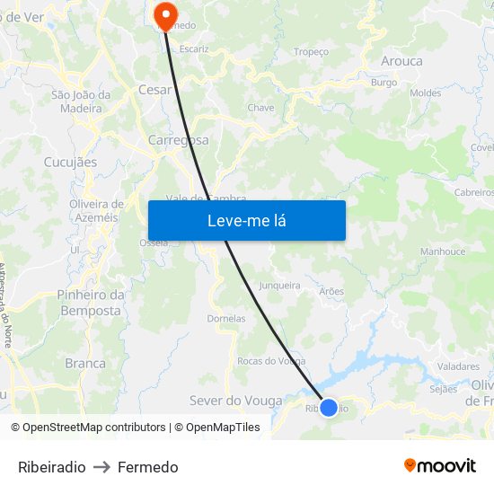 Ribeiradio to Fermedo map