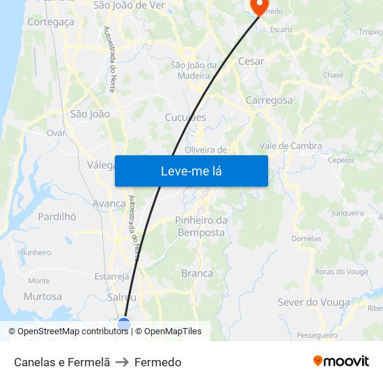 Canelas e Fermelã to Fermedo map