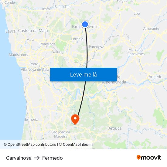 Carvalhosa to Fermedo map