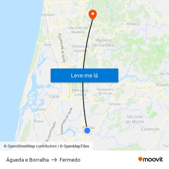 Águeda e Borralha to Fermedo map