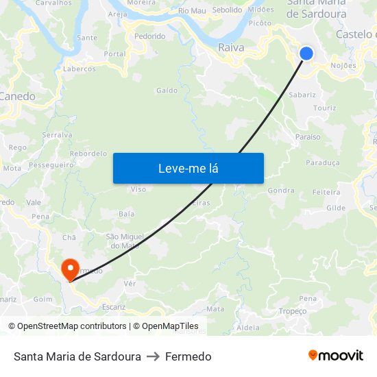 Santa Maria de Sardoura to Fermedo map