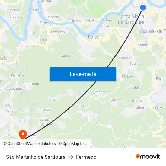 São Martinho de Sardoura to Fermedo map