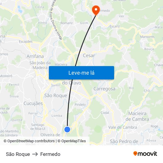 São Roque to Fermedo map