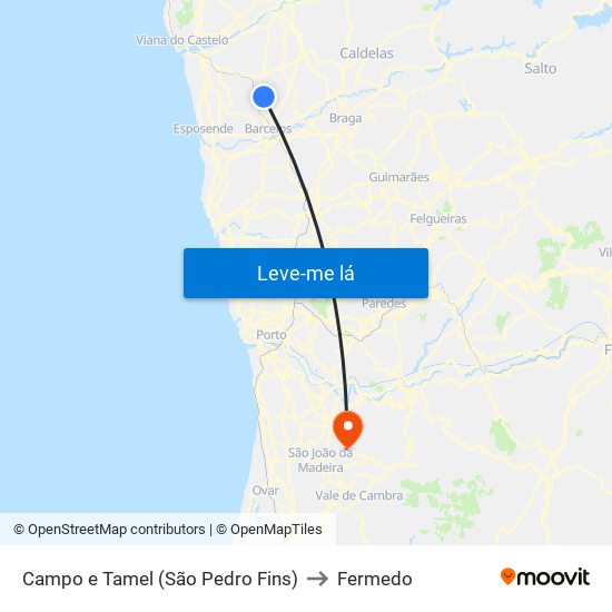 Campo e Tamel (São Pedro Fins) to Fermedo map