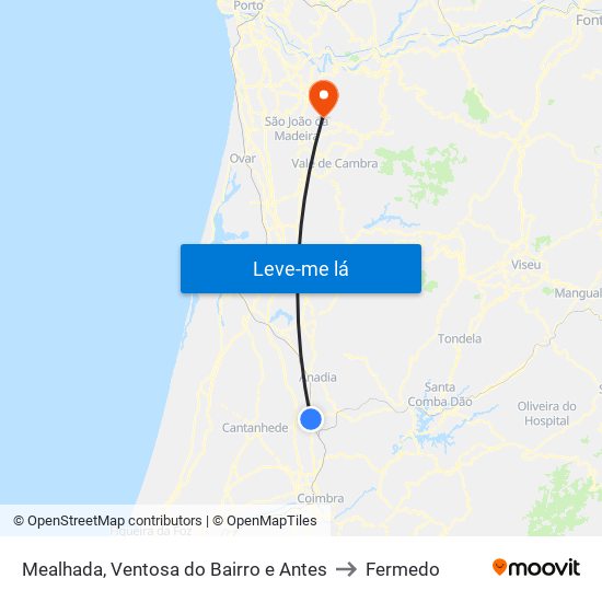 Mealhada, Ventosa do Bairro e Antes to Fermedo map