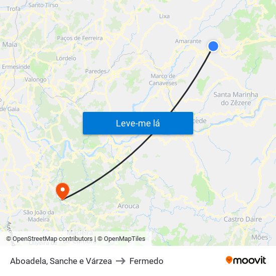 Aboadela, Sanche e Várzea to Fermedo map