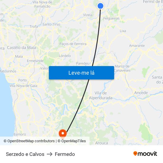 Serzedo e Calvos to Fermedo map