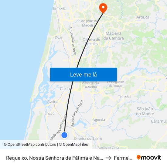 Requeixo, Nossa Senhora de Fátima e Nariz to Fermedo map