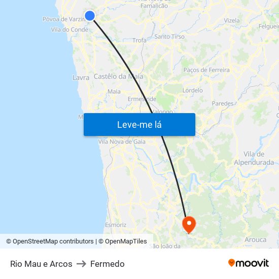 Rio Mau e Arcos to Fermedo map