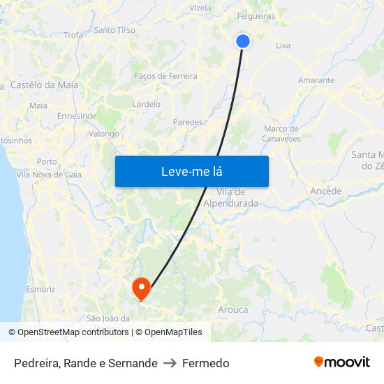 Pedreira, Rande e Sernande to Fermedo map