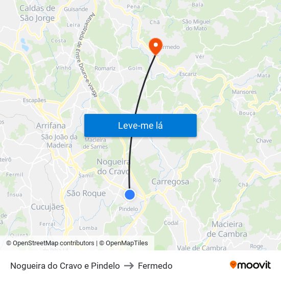 Nogueira do Cravo e Pindelo to Fermedo map