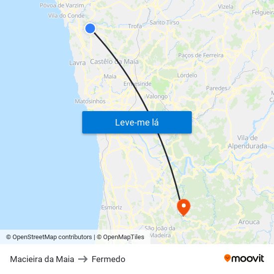 Macieira da Maia to Fermedo map