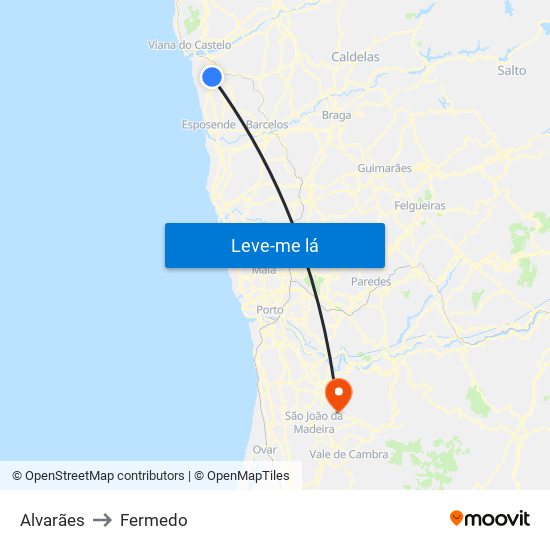 Alvarães to Fermedo map
