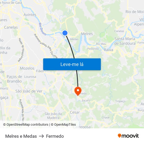 Melres e Medas to Fermedo map