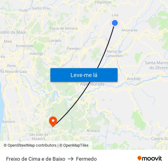 Freixo de Cima e de Baixo to Fermedo map