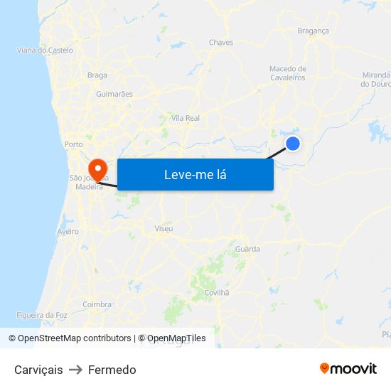 Carviçais to Fermedo map