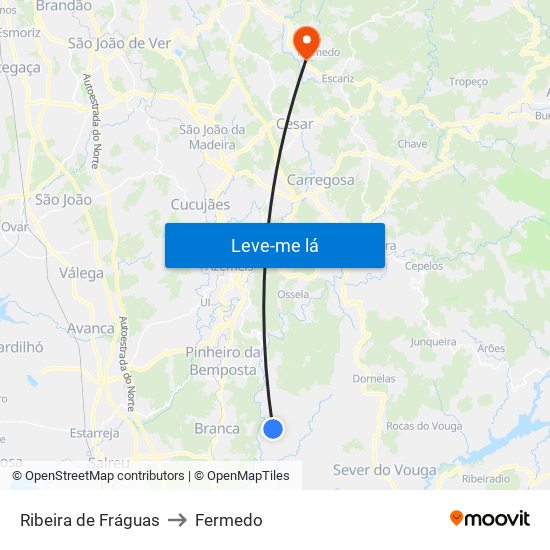 Ribeira de Fráguas to Fermedo map