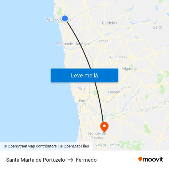 Santa Marta de Portuzelo to Fermedo map