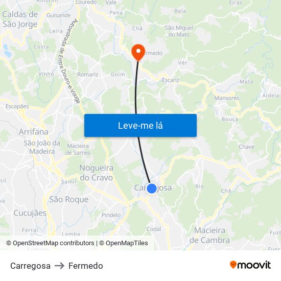 Carregosa to Fermedo map