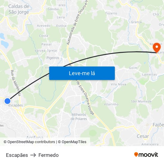 Escapães to Fermedo map
