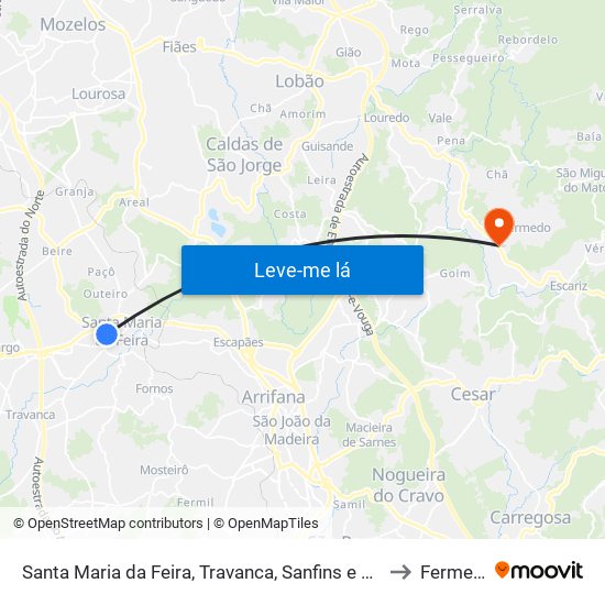 Santa Maria da Feira, Travanca, Sanfins e Espargo to Fermedo map