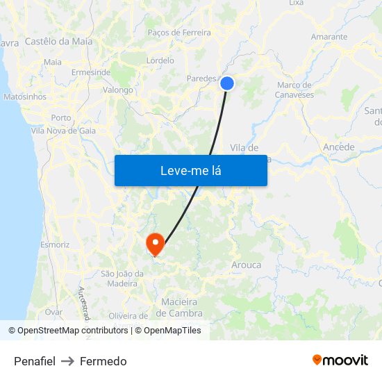 Penafiel to Fermedo map