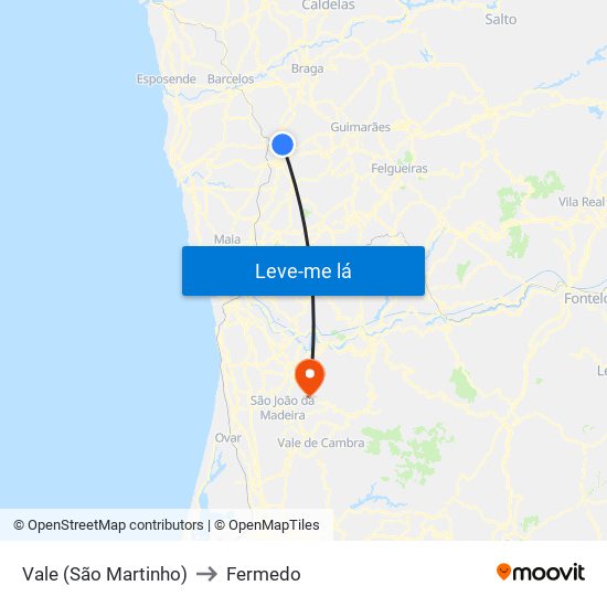 Vale (São Martinho) to Fermedo map