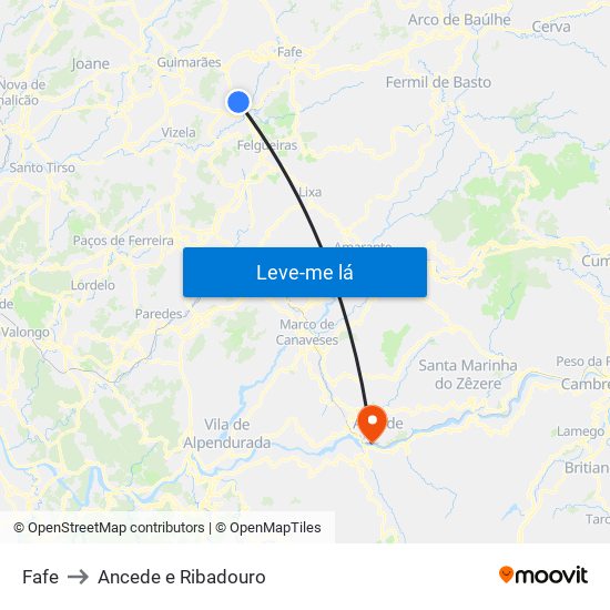 Fafe to Ancede e Ribadouro map