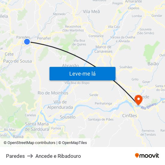 Paredes to Ancede e Ribadouro map