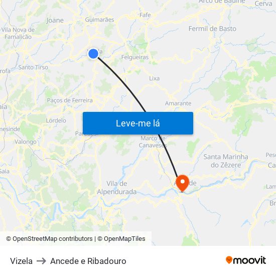 Vizela to Ancede e Ribadouro map