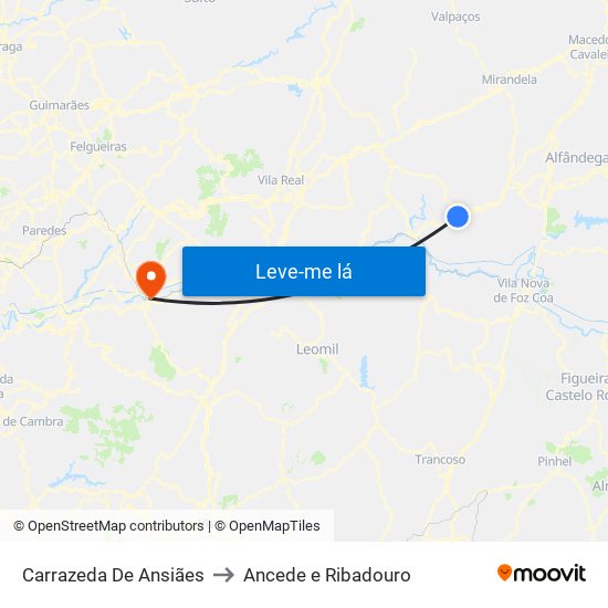 Carrazeda De Ansiães to Ancede e Ribadouro map