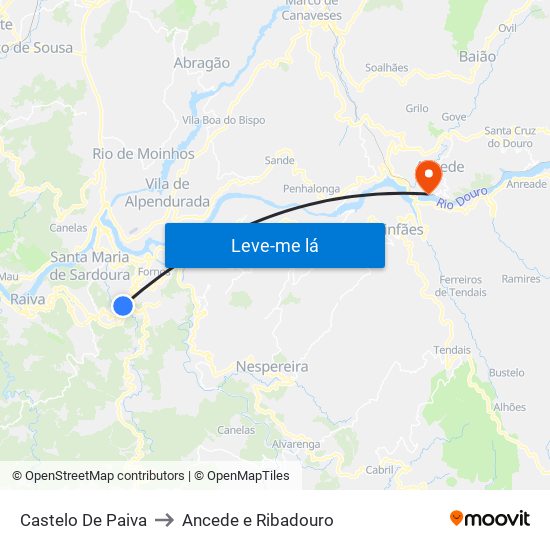 Castelo De Paiva to Ancede e Ribadouro map