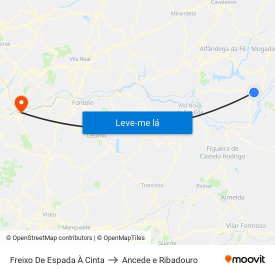 Freixo De Espada À Cinta to Ancede e Ribadouro map