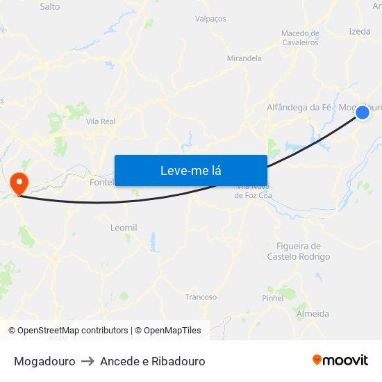 Mogadouro to Ancede e Ribadouro map