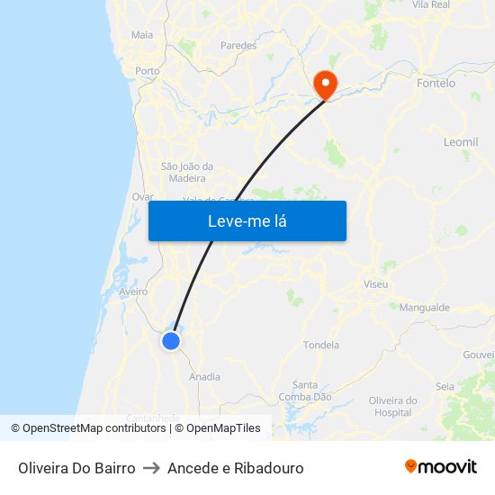 Oliveira Do Bairro to Ancede e Ribadouro map