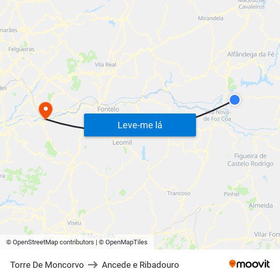 Torre De Moncorvo to Ancede e Ribadouro map