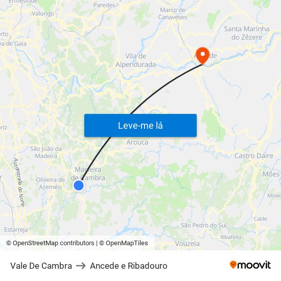 Vale De Cambra to Ancede e Ribadouro map