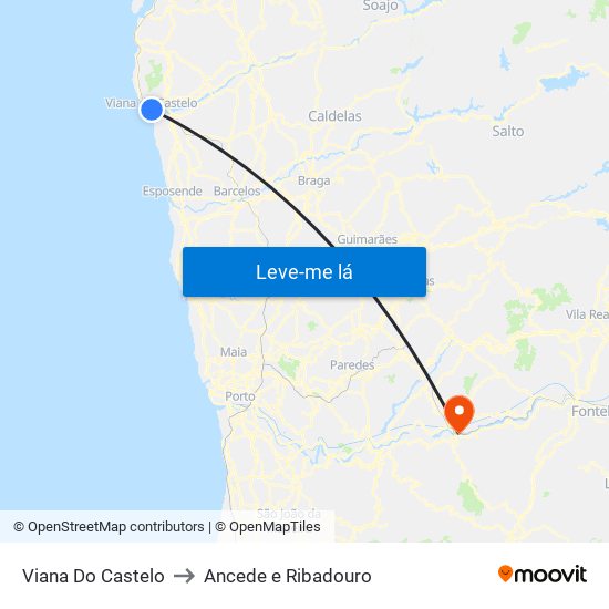 Viana Do Castelo to Ancede e Ribadouro map