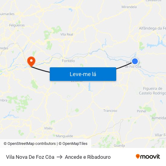 Vila Nova De Foz Côa to Ancede e Ribadouro map