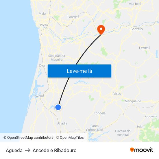 Águeda to Ancede e Ribadouro map