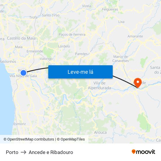 Porto to Ancede e Ribadouro map