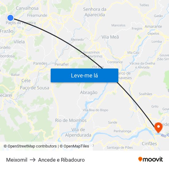 Meixomil to Ancede e Ribadouro map