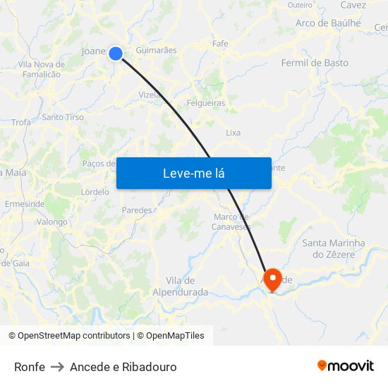 Ronfe to Ancede e Ribadouro map