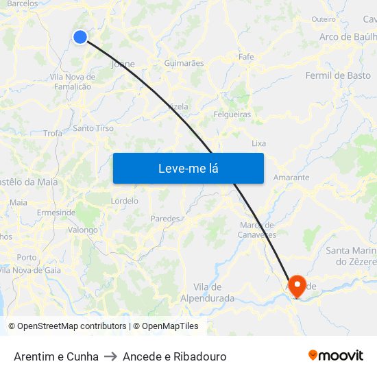 Arentim e Cunha to Ancede e Ribadouro map