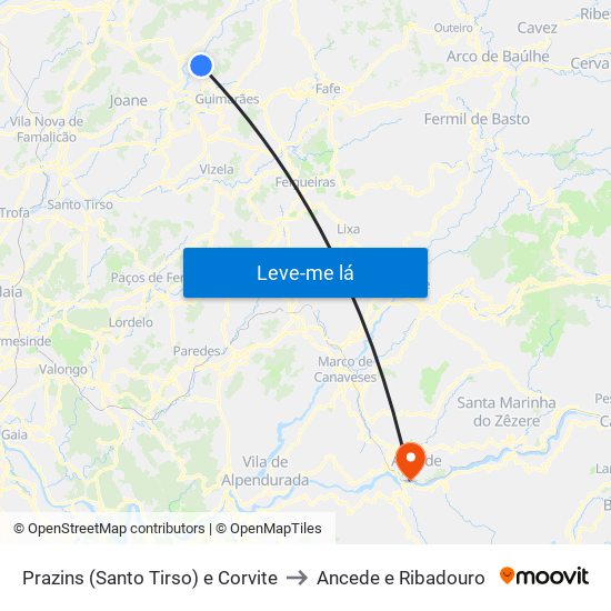 Prazins (Santo Tirso) e Corvite to Ancede e Ribadouro map