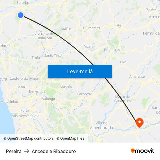 Pereira to Ancede e Ribadouro map